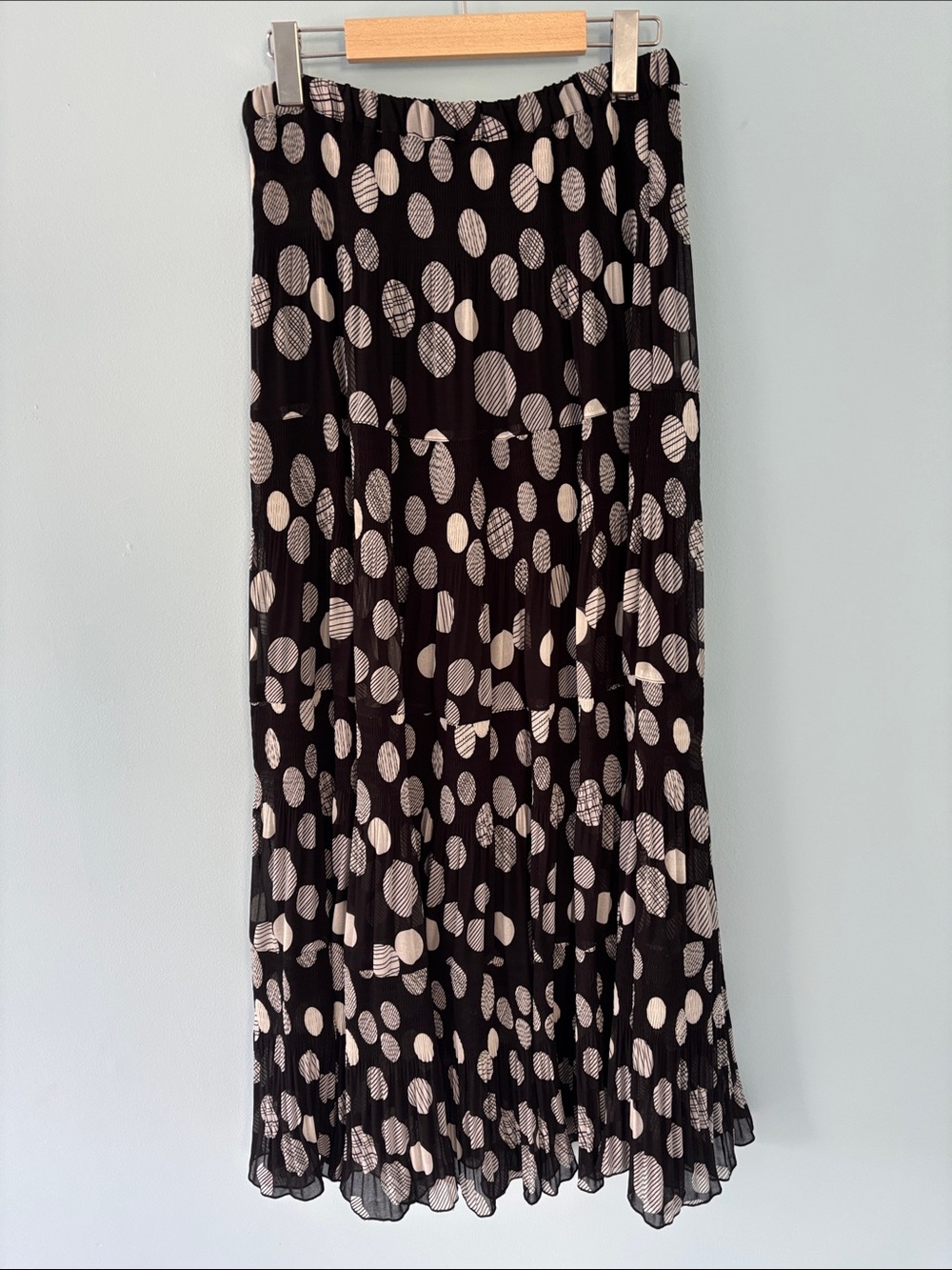 Women's Black Maxi Skirt with Cream Polka Dot Print